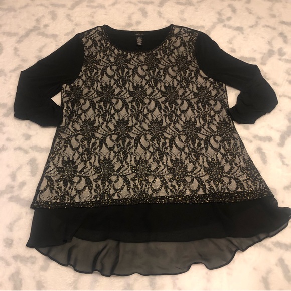 STYLE & CO. LACE FRONT BLACK TUNIC WITH GOLD ACCENTS. SIZE(XL) - Picture 6 of 13